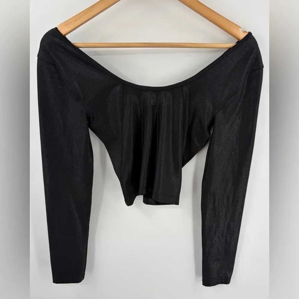 Lululemon women’s align long sleeve cropped black shine performance top size 4